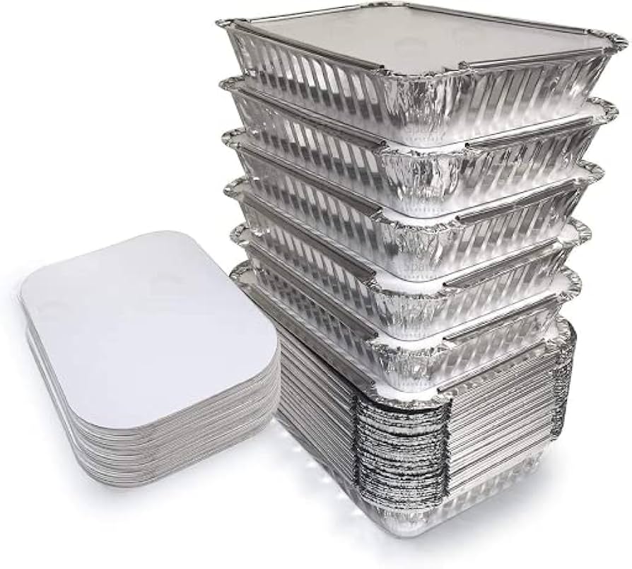 HML Aluminum Foil Container with Lids Pack of 50 (Extra Large)