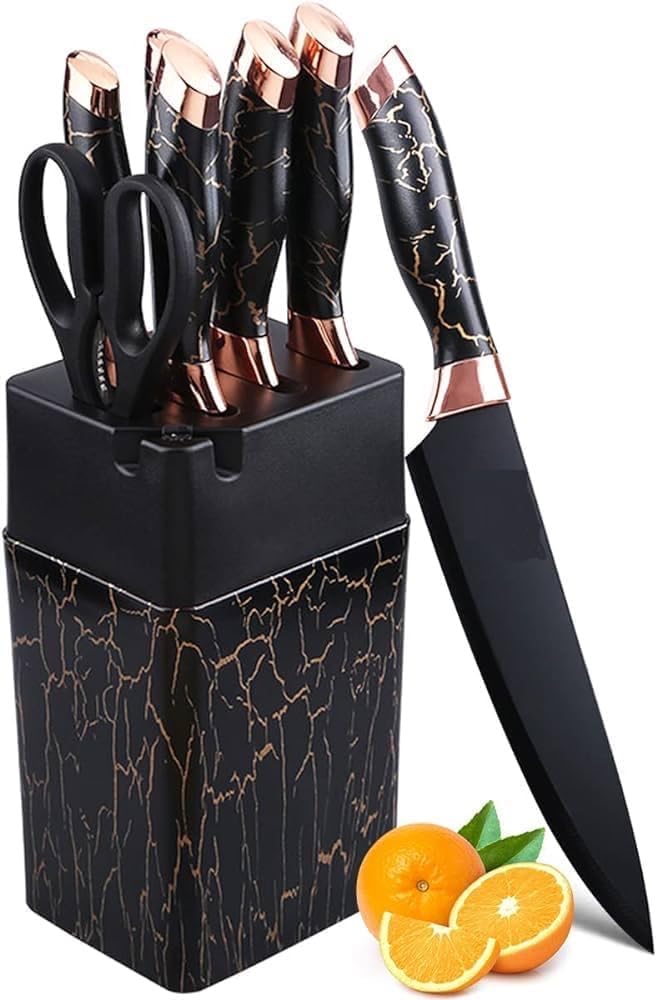 Vickland 7-Piece Marble Design Knife Set with Stand (VK-6687)