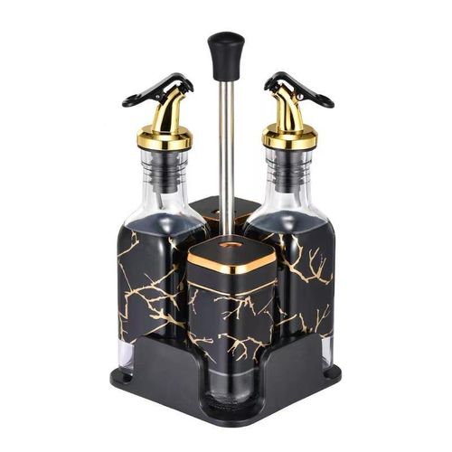 Premium 4-Piece Glass Condiment Organizer Set with Stand