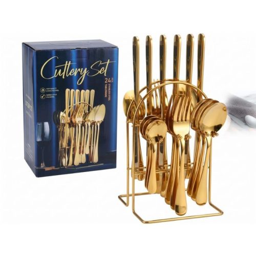 luxury Gold Cutlery Set 24-Piece with Stand