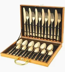 Luxury 24-Piece Gold Cutlery Set in Premium Golden Gift Case