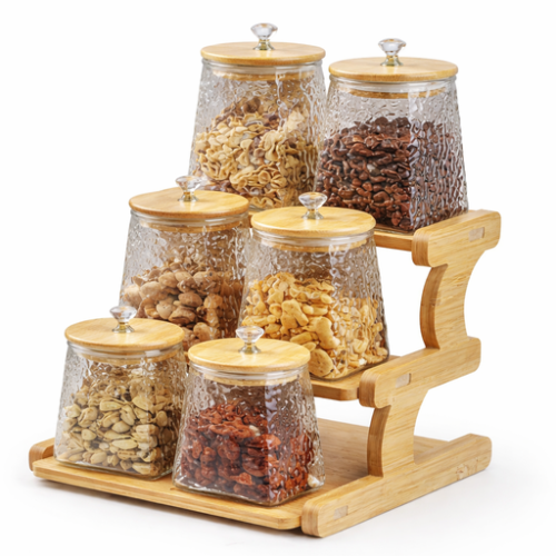Round Heaven and Square Earth Glass Storage Jars 4-Piece Set